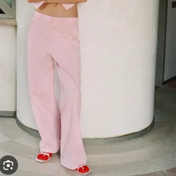 NWT Zara Women's Pink Wide Leg Cotton Pants XL, S Pastel Pink - Picture 2 of 16